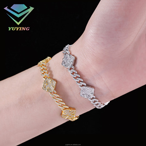 Pulsera Cubana de Plata de Ley S925 Unisex con Trébol de la Suerte, Chapada en Oro Blanco y Amarillo, con Certificado GRA, Moissanita VVS para Hip Hop - Product Image 3