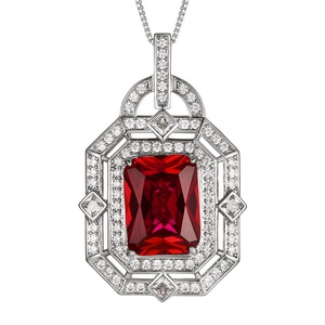 Trendy 12*16mm Imitation Ruby Jewelry Eco-friendly Jewelry Copper Geometric Square Double Halo Cubic Zirconia Pendant Necklace - Product Image 1
