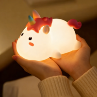 Lampe de chevet en silicone licorne mignonne, rechargeable par USB, avec capteur tactile, 7 couleurs, intensité réglable, pour chambre d'enfant, décoration de chambre à coucher