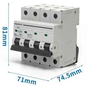 Disjoncteur miniature 4 pôles, 25 A, courbe C, gris, idéal pour protéger les circuits électriques et prévenir les surcharges. - Product Image 3