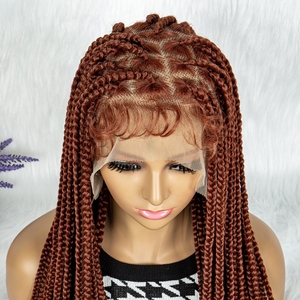 Synthetic Transparent HD Full Lace Braided Wigs With Beads Crochet Braiding Hair Knotless Box Cornrow Braid Faux Locs Wigs