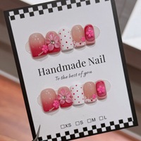 Faux ongles carrés courts 100% faits à la main, à presser, de haute qualité, très demandés, avec fleurs 3D, fournisseur
