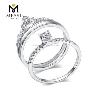 Messi Jewelryクラウン形状モアッサナイトの結婚指輪セットジュエリー14 18k 18 18kゴールド洗面所独立ダブル婚約結婚指輪セット - Product Image 2