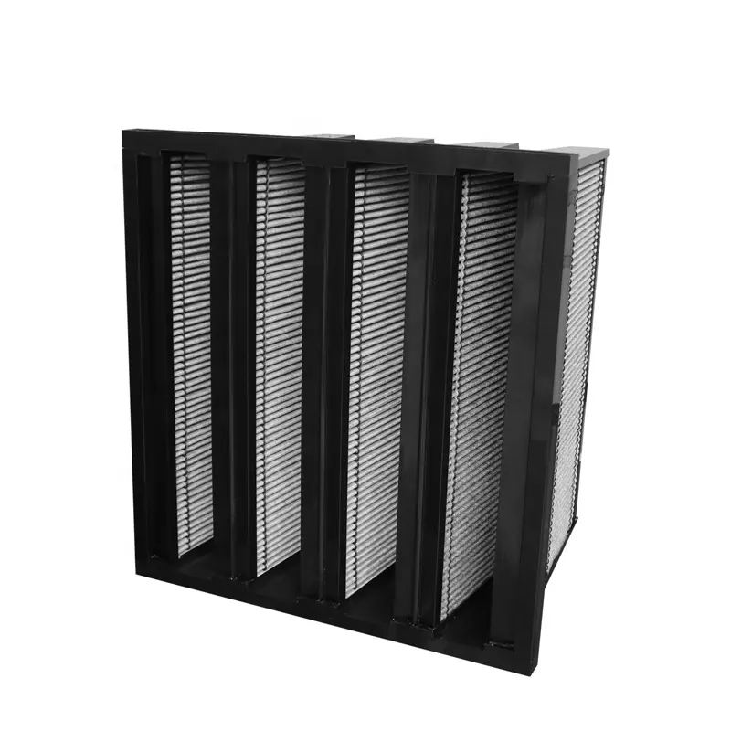 Low pressure drop activated carbon v bank hepa filter-4v