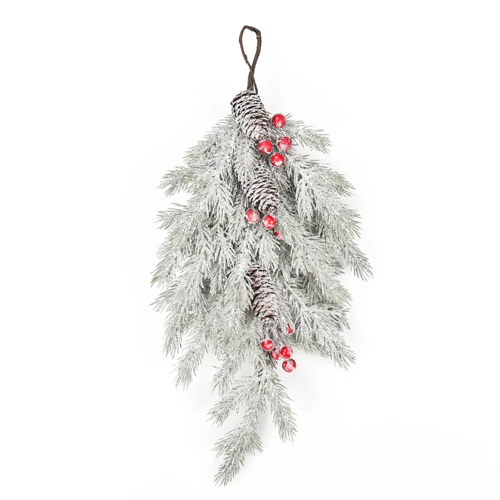 BSCI & GRS Plastic Red Berry Artificial snowflake pine needle water-drop hanging Decoration Christmas hanging