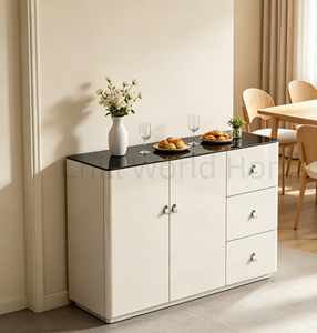 <span class=keywords><strong>Credenza</strong></span> Moderna <span class=keywords><strong>Bianca</strong></span> Lucida con Piano in Vetro Temperato, Mobile Buffet Autoportante per <span class=keywords><strong>Cucina</strong></span>, Sala da Pranzo e Ingresso - Product Image 3