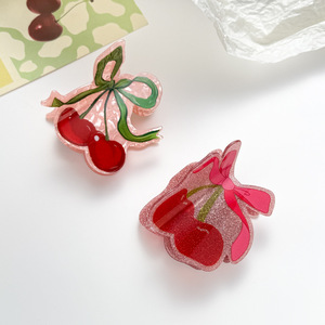 New Arriving <b>Sweet</b> Cherry Plastic Acrylic Hair Claw 7.5CM Fruit Shape Hair Clip Children Women Fashion Hair Accessories - Product Image 1