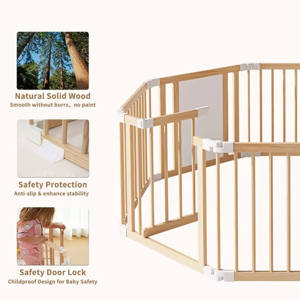 Parque de juegos plegable de madera para bebés, corralito ajustable para interiores, área de juegos con puerta para bebés y niños pequeños - Product Image 5