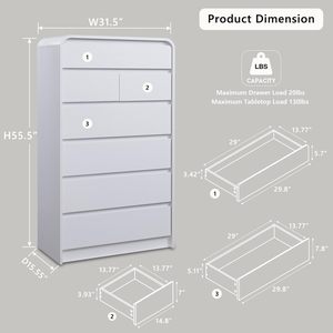 <span class=keywords><strong>Commode</strong></span> convertible <span class=keywords><strong>moderne</strong></span> en chêne à 7 tiroirs, organisateur de rangement vertical de style mid-century pour <span class=keywords><strong>chambre</strong></span> et salon, blanc - Product Image 2
