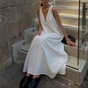 Nuevo Vestido de Lino para Mujer, Elegante, de Alta Calidad, para Primavera, Moderno, de Noche, Sexy, con Cuello en V Profundo, Largo - Product Image 1