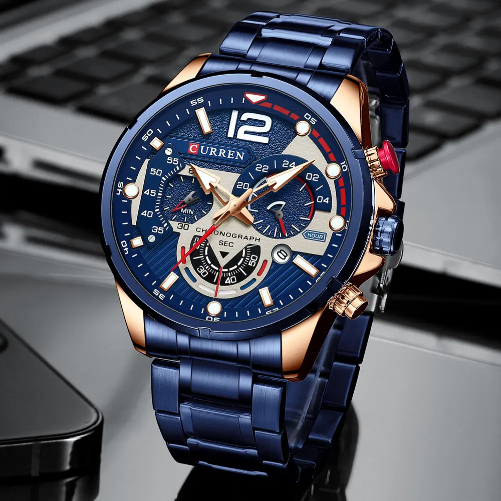 CURREN 8395 Luxury Men Watch Fashion Calendar Wristwatch Stainless Steel Band Sport Quartz Watches