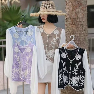 <span class=keywords><strong>Pull</strong></span> en maille élégant haut de gamme pour femme, cardigan en laine ajouré à motif floral - Product Image 1