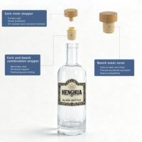 Bouteille de liqueur en verre rond givré transparent personnalisée de 500 ml (50 cl) - Bouteilles en verre de qualité supérieure pour vodka, gin, whisky avec bouchon en bois en forme de T