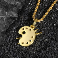 Pendentif Créatif Palette de Peinture et Pinceau, Plaqué Or 14 carats, Zircon Multicolore, Style Hip Hop, Vente Directe Usine