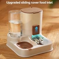 Distributeur automatique d'eau et de nourriture pour chats et chiens, écologique, étanche, à motif uni, avec distributeur d'eau et bol de rangement
