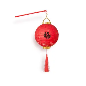 Traditional Chinese Red Silk Lanterns New Years Hanging Flocking Cloth Lantern Spring Festival Decoration