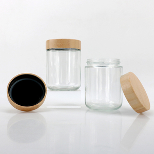 Pot en verre écologique de 500 ml avec couvercle en bois naturel, réutilisable pour le stockage d'aliments secs, noix, bonbons dans le garde-manger - Product Image 1