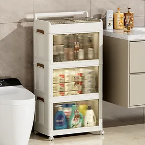 New Style Foldable Plastic Storage Cabinet Clear Lid Door Stackable Container Collapsible Bins Organizer for Home Packaging