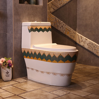 Toilette en céramique de haute qualité avec motif de peinture de lotus traditionnel chinois, siphon, style rétro, économie d'eau, toilette artistique en céramique antique