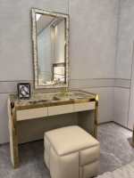 Table de toilette de luxe italienne à LED en bois massif avec plateau rabattable et surface en acier inoxydable pour salle de bain