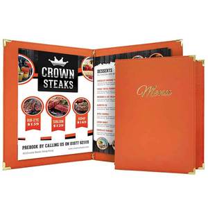 Porta Menús de Cuero Naranja al por Mayor, Formato A4, con Logotipo Personalizado, con Cordón de Goma, para Restaurantes - Product Image 1