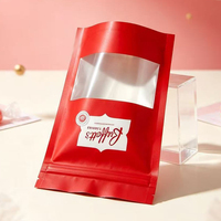 Pochette à fermeture éclair rouge personnalisée avec fenêtre transparente, sac d'emballage en aluminium pour bonbons, friandises et snacks