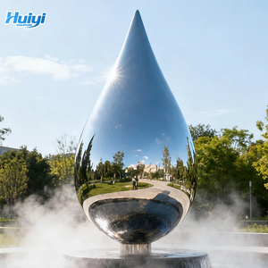 Sculpture en acier inoxydable poli miroir, sculptée à la main, en forme de goutte d'eau, taille personnalisée, art métallique moderne, statue, couleur personnalisée, pour extérieur, jardin - Product Image 1