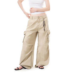 Pantalones <span class=keywords><strong>Cargo</strong></span> Vintage Holgados de Estilo Urbano para Hombre, Color Caqui, con Adornos Colgantes, Lavado Desgastado, Pierna Ancha, Rectos, con Múltiples Bolsillos, Estilo Workwear - Product Image 1