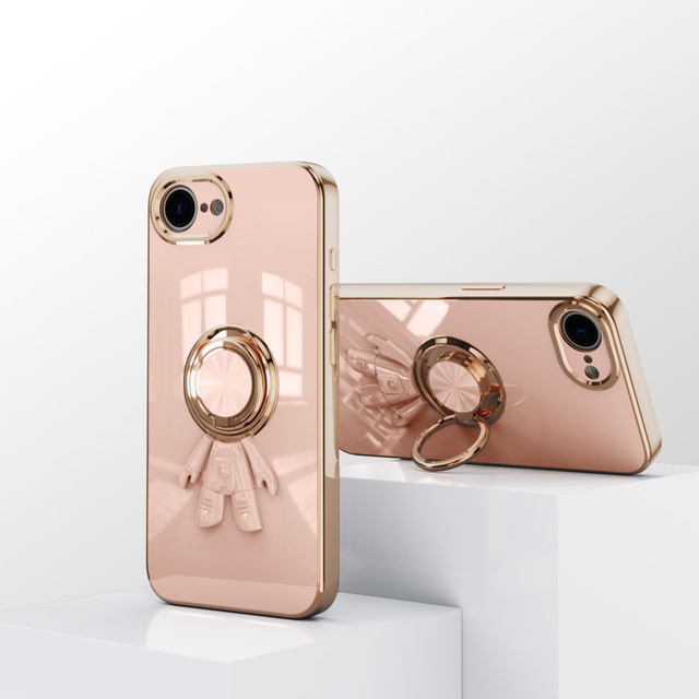 2025 6D Electroplated Soft TPU Shockproof Four-Corner Protection Kickstand Astronaut Ring Holder Phone Case for 16 E