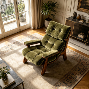 Poltrona Relax in Fibra di Vetro Personalizzabile, Sedia Singola in Velluto Verde Oliva, Arredamento Moderno per <span class=keywords><strong>Soggiorno</strong></span> - Product Image 5
