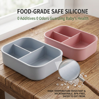Boîte à bento en silicone 700 ml, hermétique, trois compartiments, qualité alimentaire, compatible micro-ondes, sans BPA, pour l'école, le bureau, boîte à lunch couleur personnalisée