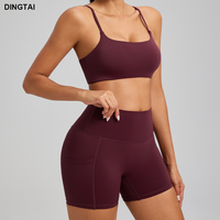 Dingtai femmes taille haute Yoga soutien-gorge ensemble séchage rapide exercice Shorts extensible doux respirant solide ligne avant taille XL pour actif