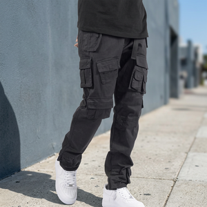 New Design Custom Logo Mid Waist Elastic Cargo Sweatpants for Men <b>Work</b> Sport Breathable <b>Waterproof</b> High Street Style Black - Product Image 3