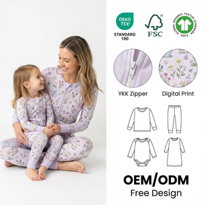 Vêtements pour bébé en coton biologique certifié GOTS personnalisés, nouveau style, pyjamas maman et moi, pyjamas pour femmes super doux - Product Image 1