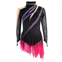 LIUHUO Robe de patinage artistique pour filles Costume de compétition Robe latine rouge Rhinestones Robe en maille et spandex pour les ensembles de performance