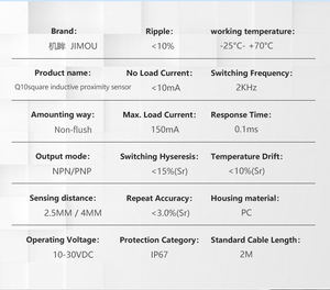 קוטר פרימיום jimou 10 מ "מ מרובע לא מגן npn nc אינדוקטיבי q10 מרובע אינדוקטיבי חיישני קרבה עם הוביל - Product Image 6