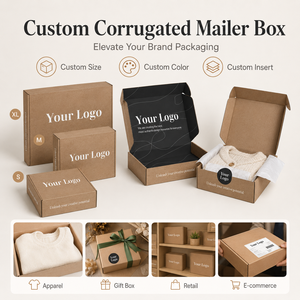 Custom Kraft Outside Black Interior Corrugated Mailer <b>Box</b> Custom White Logo Print <b>Foldable</b> Aircraft Shipping <b>Box</b> For Clothing - Product Image 4