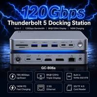 Base Thunderbolt 5 15 en 1, 8K120Hz HDTV DP, 140W, 80Gbps USB3.2, 10Gbps NVMe, SSD de 8TB, LAN de 2.5G, Hub de Aluminio para MacBook, Windows y PC