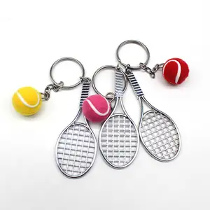 Bán buôn dễ thương thể thao mini Tennis Bóng vợt Mặt dây chuyền Keychain Keyring Finder holer phụ kiện quà tặng cho thiếu niên Fan