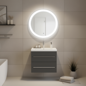 <b>Bathroom</b> <b>Cabinet</b> With Round <b>Mirror</b> <b>Led</b> Lighting Elegant Vanity Set 18.5 In Width Wall Mounted Mdf Ceramic Basin Painted Finish - Product Image 2