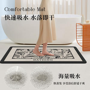 Alfombra de baño rectangular con diseño floral, absorbente, antideslizante, de fibra de poliéster, diseño minimalista para baños - Product Image 3