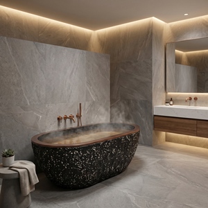 อ่างอาบน้ำรูปวงรีสั่งทำพิเศษสุดหรูหราทันสมัย ลายหยกหมึก ลายภาพวาดหมึก แบบตั้งพื้น สำหรับแช่ตัวในห้องน้ำ วิลล่า โรงแรม บ้าน - Product Image 1