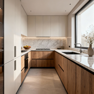 YIERHOME Mobile da <span class=keywords><strong>Cucina</strong></span> Stile Sedia <span class=keywords><strong>a</strong></span> Dondolo <span class=keywords><strong>con</strong></span> Ante in Legno Massello e Piano di Lavoro in Pietra di Quarzo Design Personalizzato - Product Image 4