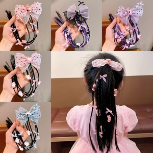 Parrucche viola con fiocco per bambine, coda di cavallo con accessori, elastici, copricapo dolce e alla moda per ragazze, accessori per capelli per bambini, <span class=keywords><strong>trecce</strong></span> - Product Image 2