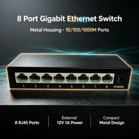 Conmutador de Red Gigabit Fast Ethernet ANPA de 8 Puertos, 10/100/1000Mbps, Carcasa Metálica, Escritorio, Plug and Play, Apilable, para Hogar, Oficina, Cámara IP