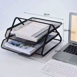 Stackable Iron Mesh Metal Office Desk Organizer with 2 Document Letter <b>Trays</b> <b>File</b> <b>Tray</b> Cabinet for Documents and <b>Files</b> - Product Image 4