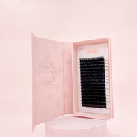 Suministros de etiquetas privadas, negro azabache, mate, extensión de pestañas individuales, fácil ventilador, volumen de visón falso, bandejas de extensión de pestañas de Cachemira oscura
