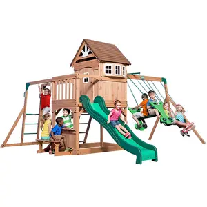 Factory Combined Preschool Toddler Backyard kids Slide Rope Climbing Outdoor play sets Children Wooden Playground With Swing