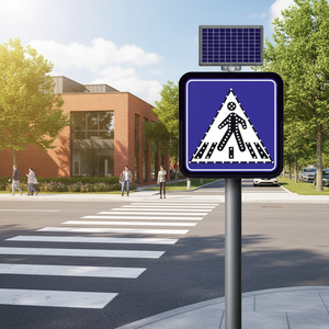 Señal de Cruce Peatonal de 60 x 60 cm con Energía Solar, Señal de Advertencia de Seguridad Vial LED, Material de Aluminio Flexible - Product Image 3