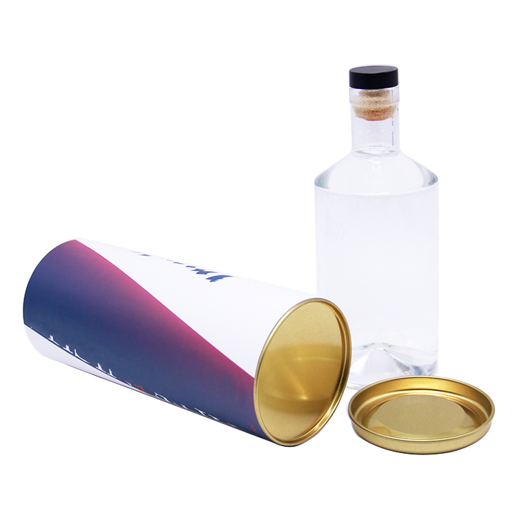 O cartão personalizado da tampa do metal pode tubo biodegradável do papel do presente do cartucho para o empacotamento do uísque do vinho tinto da folha solta